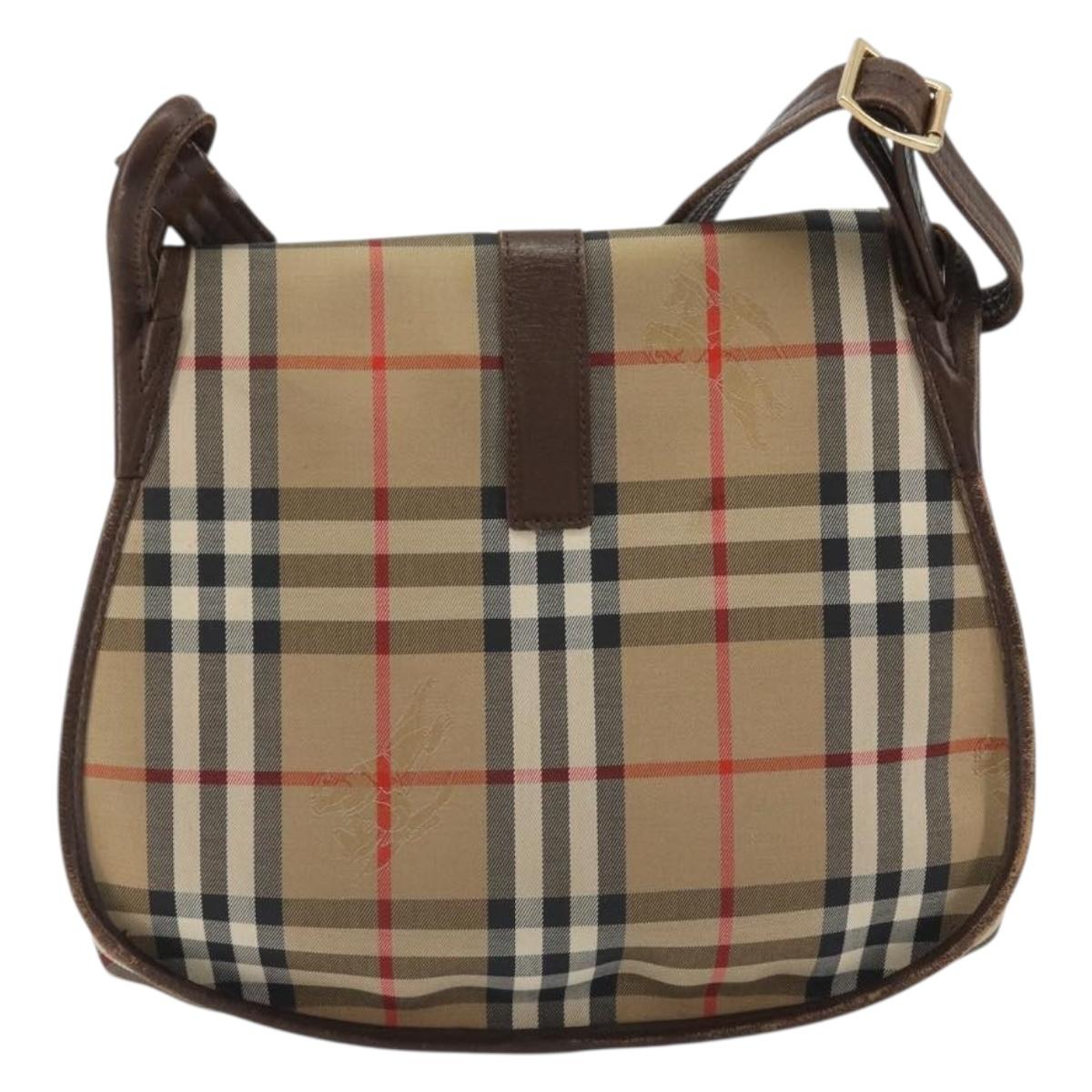 Burberrys Nova Check Shoulder Bag Canvas Beige Gold Auth 191050