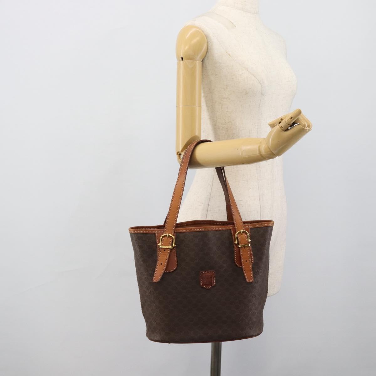 CELINE Macadam Canvas Shoulder Bag PVC Leather Brown Gold Auth 191052