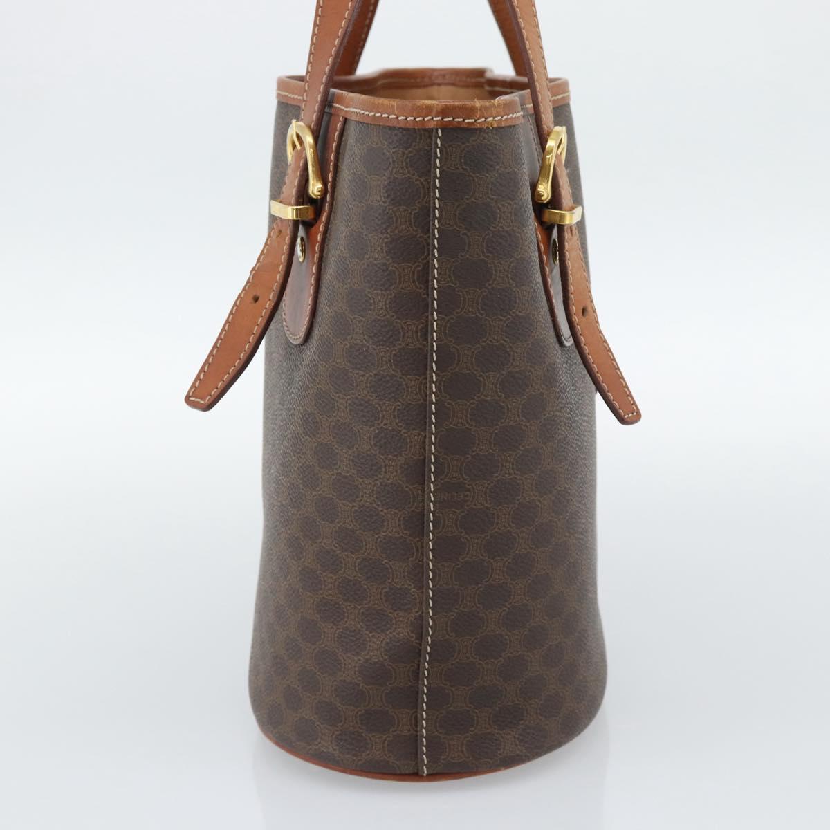 CELINE Macadam Canvas Shoulder Bag PVC Leather Brown Gold Auth 191052