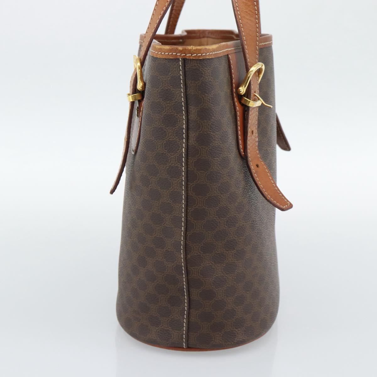 CELINE Macadam Canvas Shoulder Bag PVC Leather Brown Gold Auth 191052