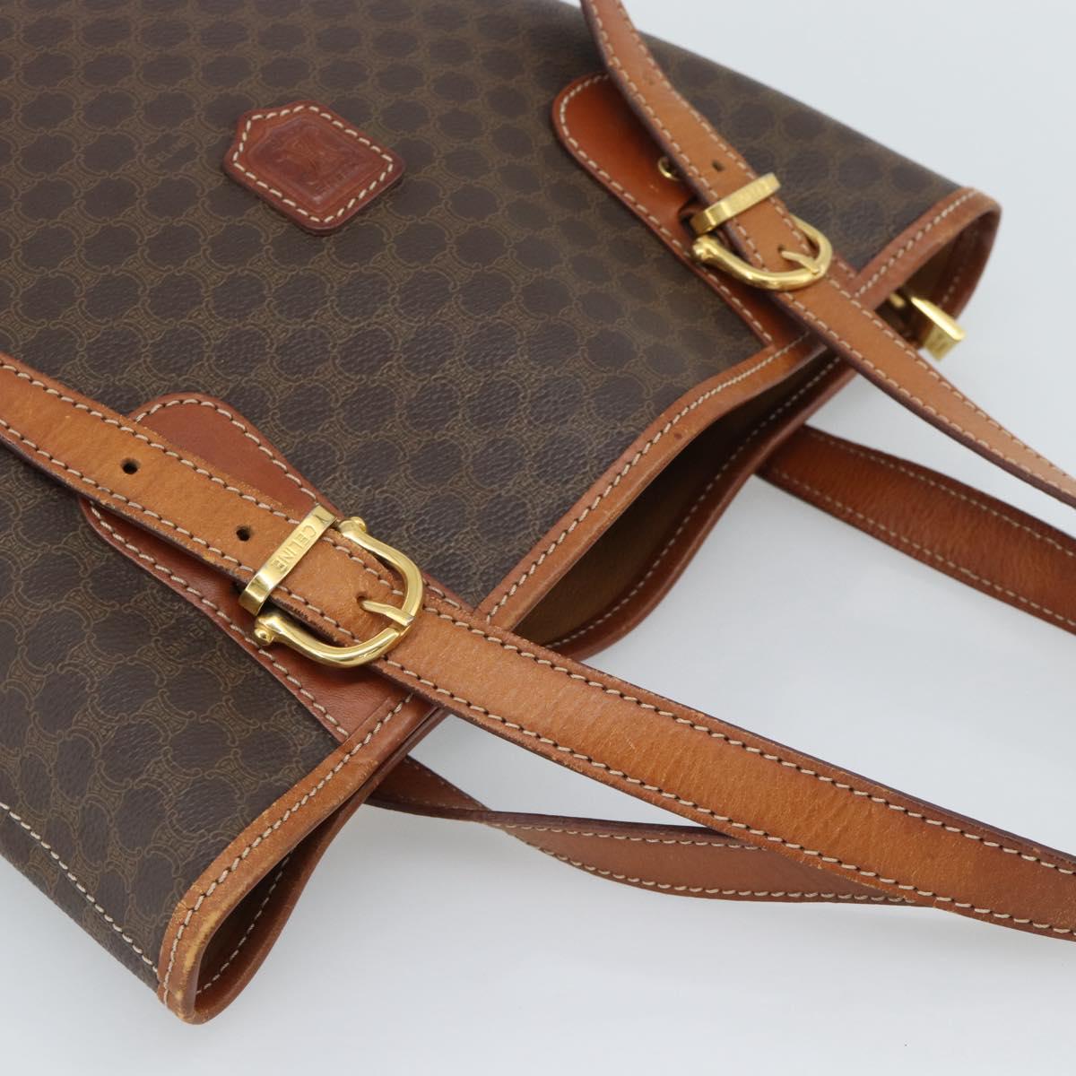 CELINE Macadam Canvas Shoulder Bag PVC Leather Brown Gold Auth 191052