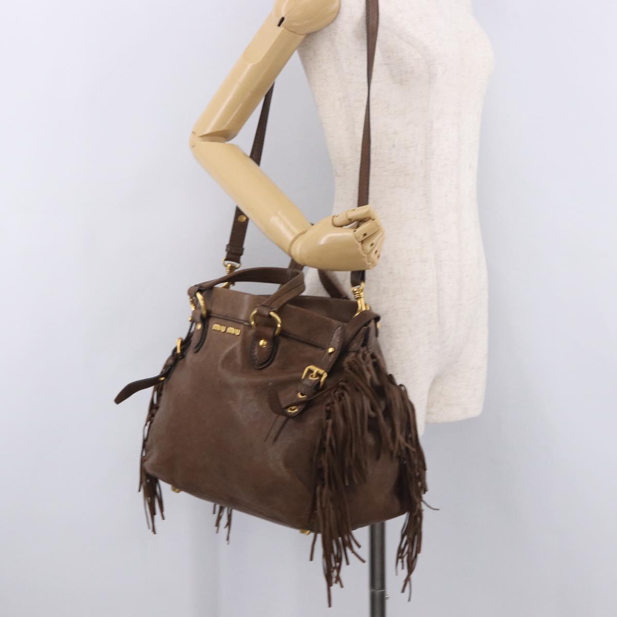 Miu Miu Hand Bag Leather 2way Brown Gold Auth 191056SAV