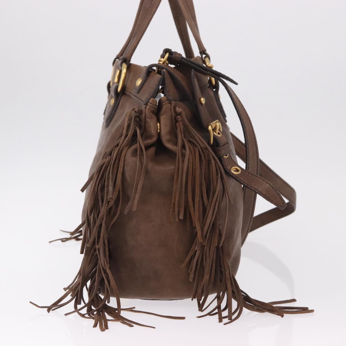 Miu Miu Hand Bag Leather 2way Brown Gold Auth 191056SAV