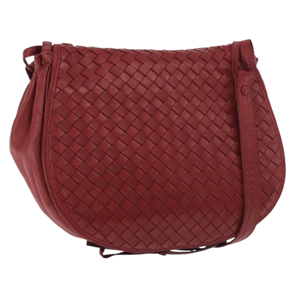 BOTTEGA VENETA INTRECCIATO Shoulder Bag Leather Red Auth 191059