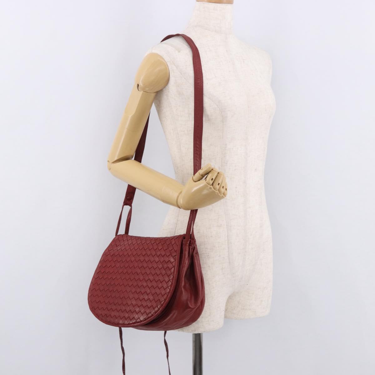 BOTTEGA VENETA INTRECCIATO Shoulder Bag Leather Red Auth 191059
