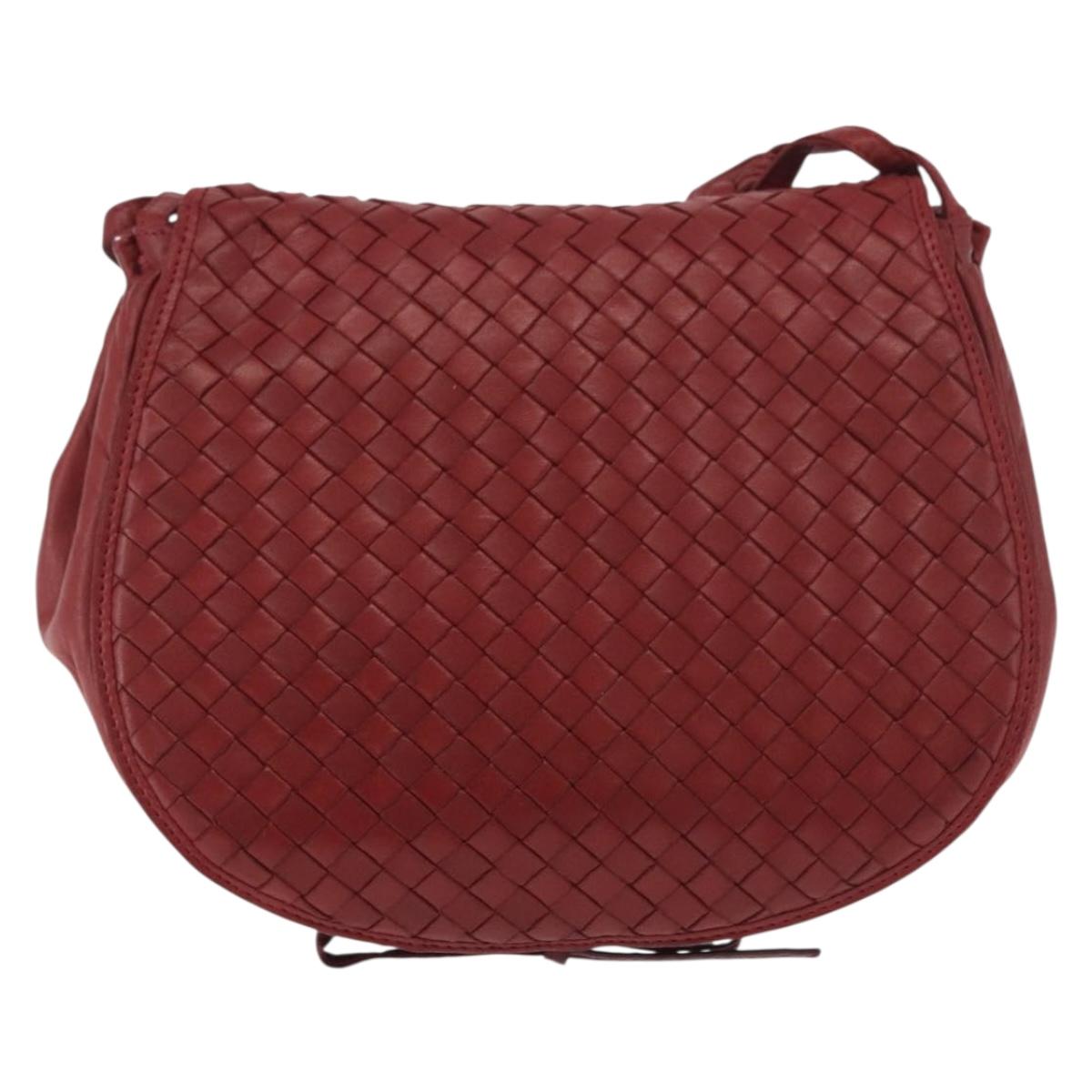 BOTTEGA VENETA INTRECCIATO Shoulder Bag Leather Red Auth 191059