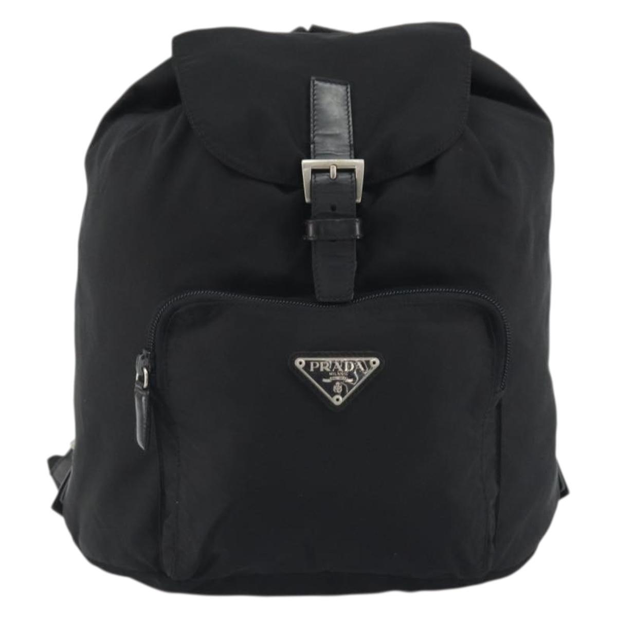 PRADA Nylon Backpack Black Silver Auth 191060A