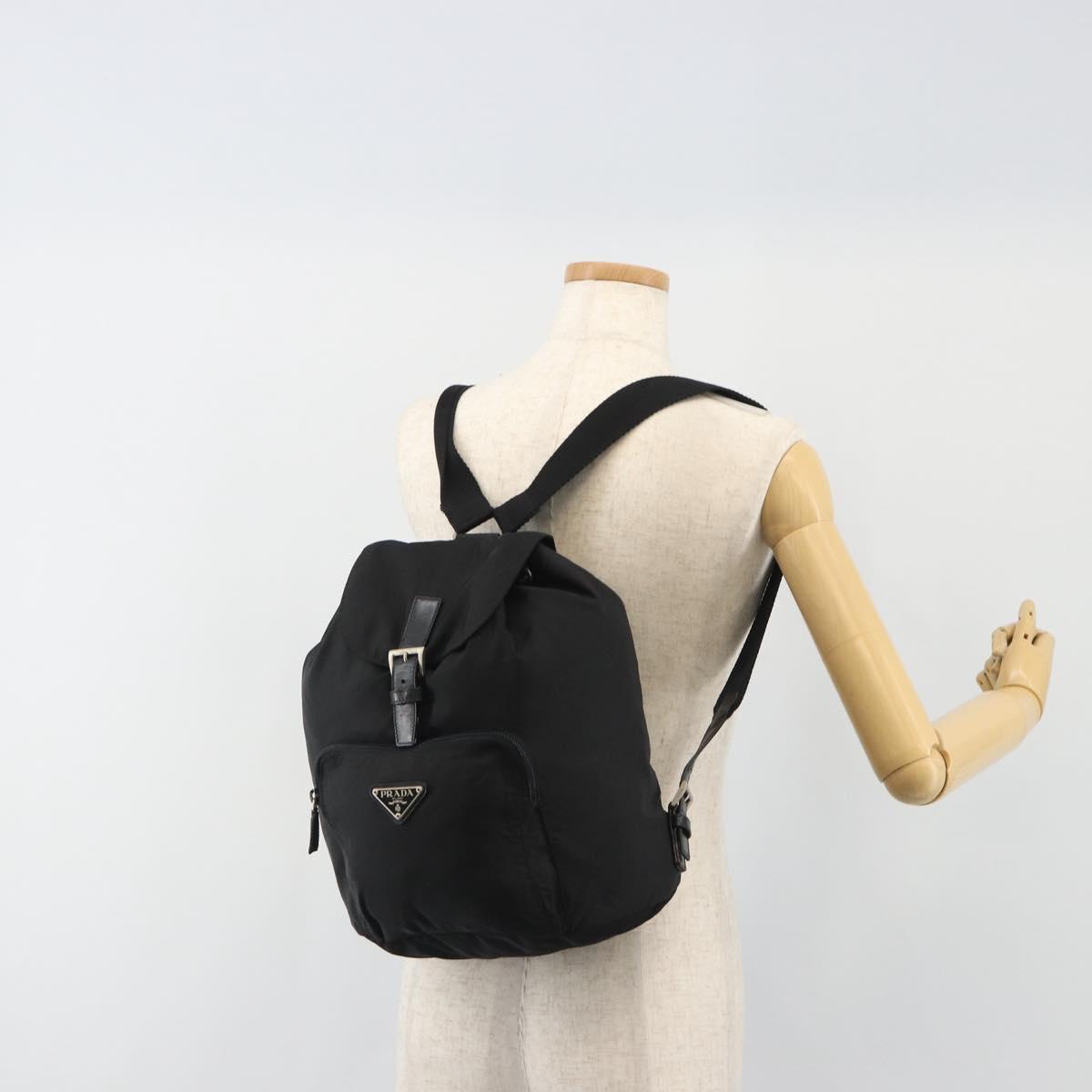 PRADA Nylon Backpack Black Silver Auth 191060A