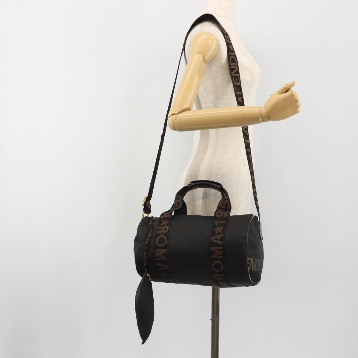 FENDI Hand Bag Canvas 2way Black Gold Auth 191061