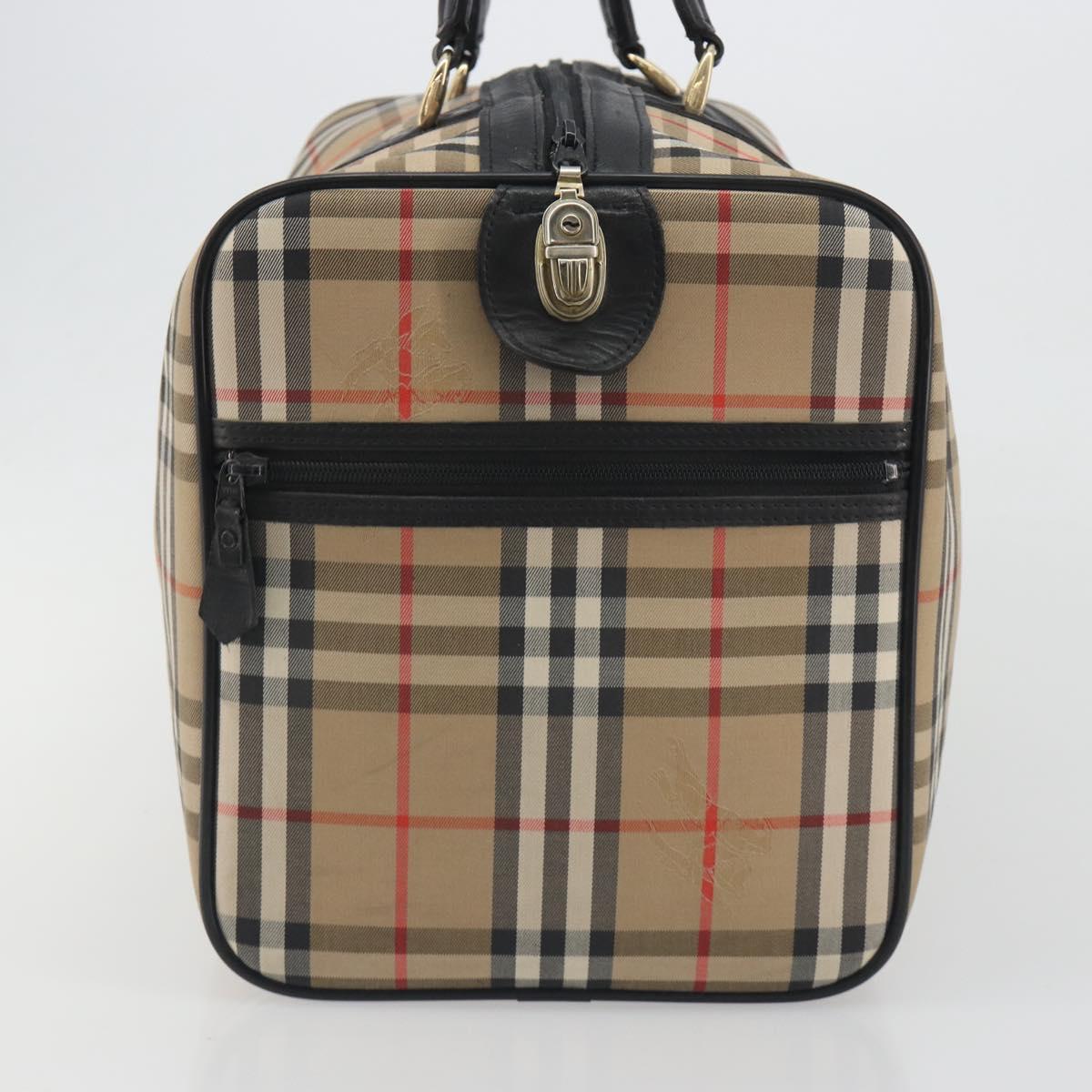 Burberrys Nova Check Boston Bag Canvas Beige Gold Auth 191064