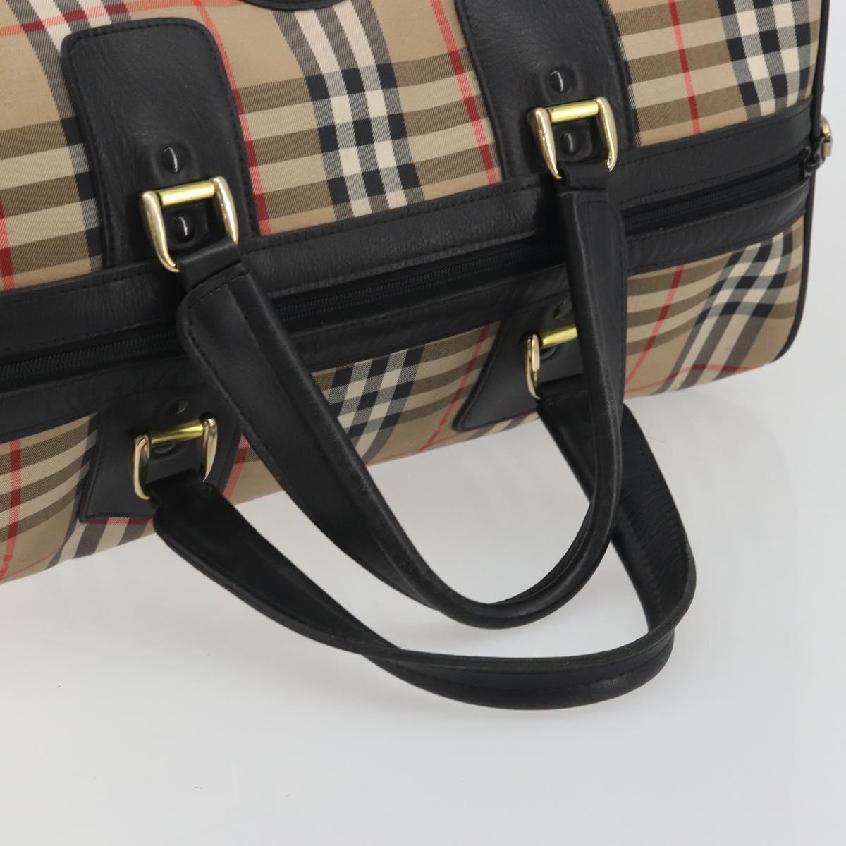 Burberrys Nova Check Boston Bag Canvas Beige Gold Auth 191064