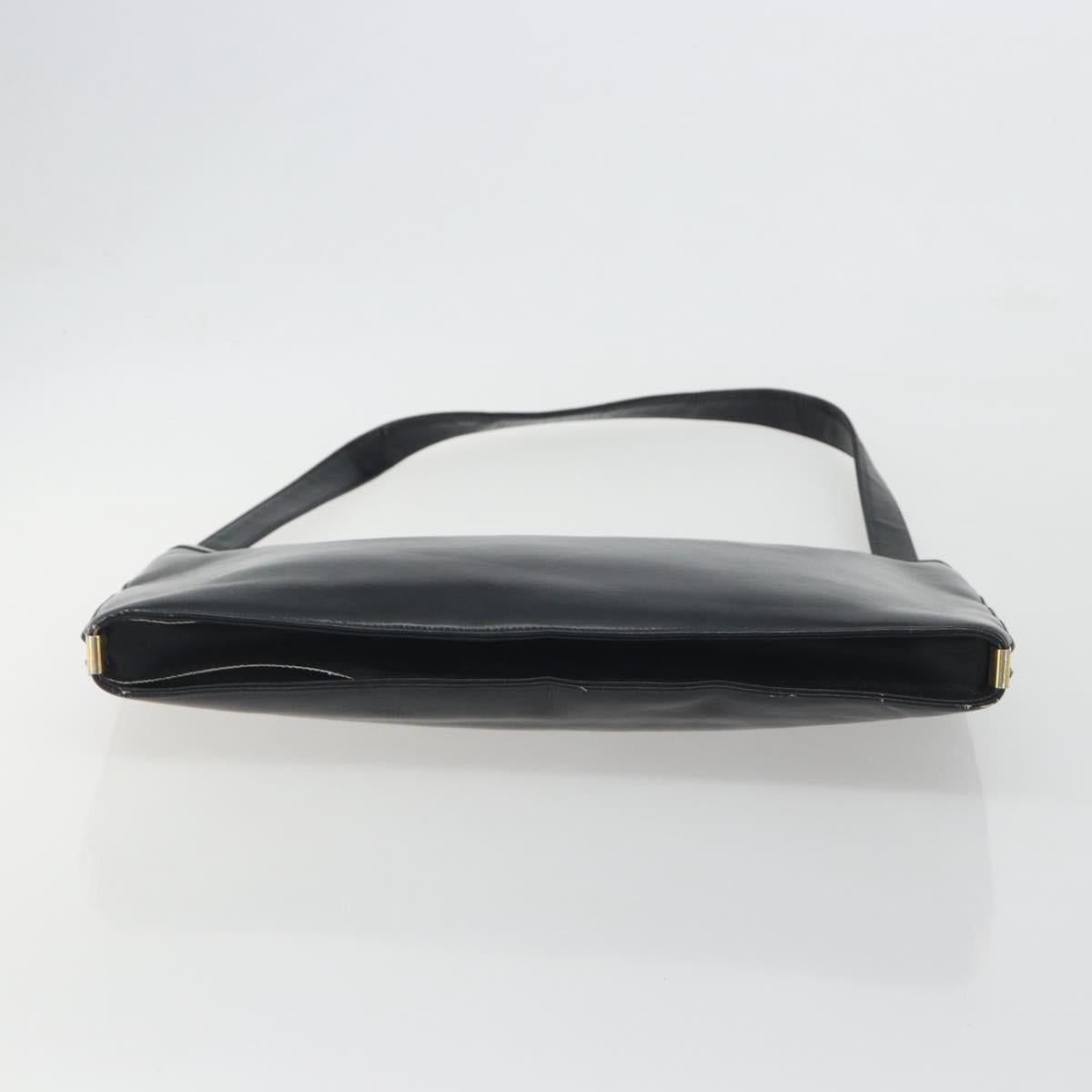 Christian Dior Shoulder Bag Calf Skin Black Gold Auth 191075