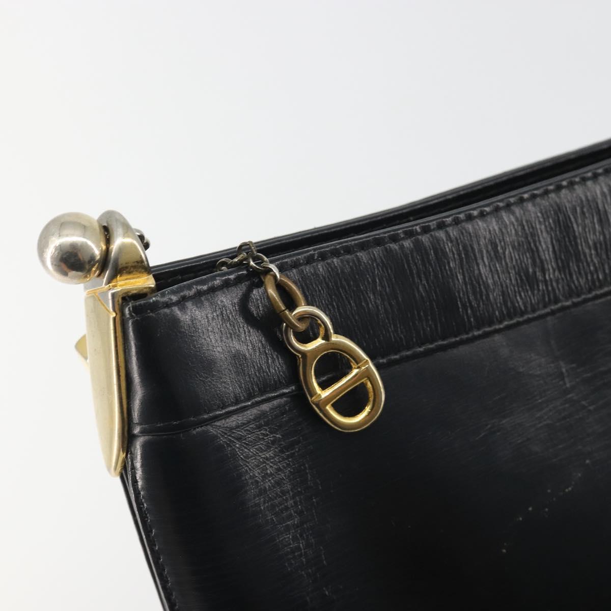 Christian Dior Shoulder Bag Calf Skin Black Gold Auth 191075