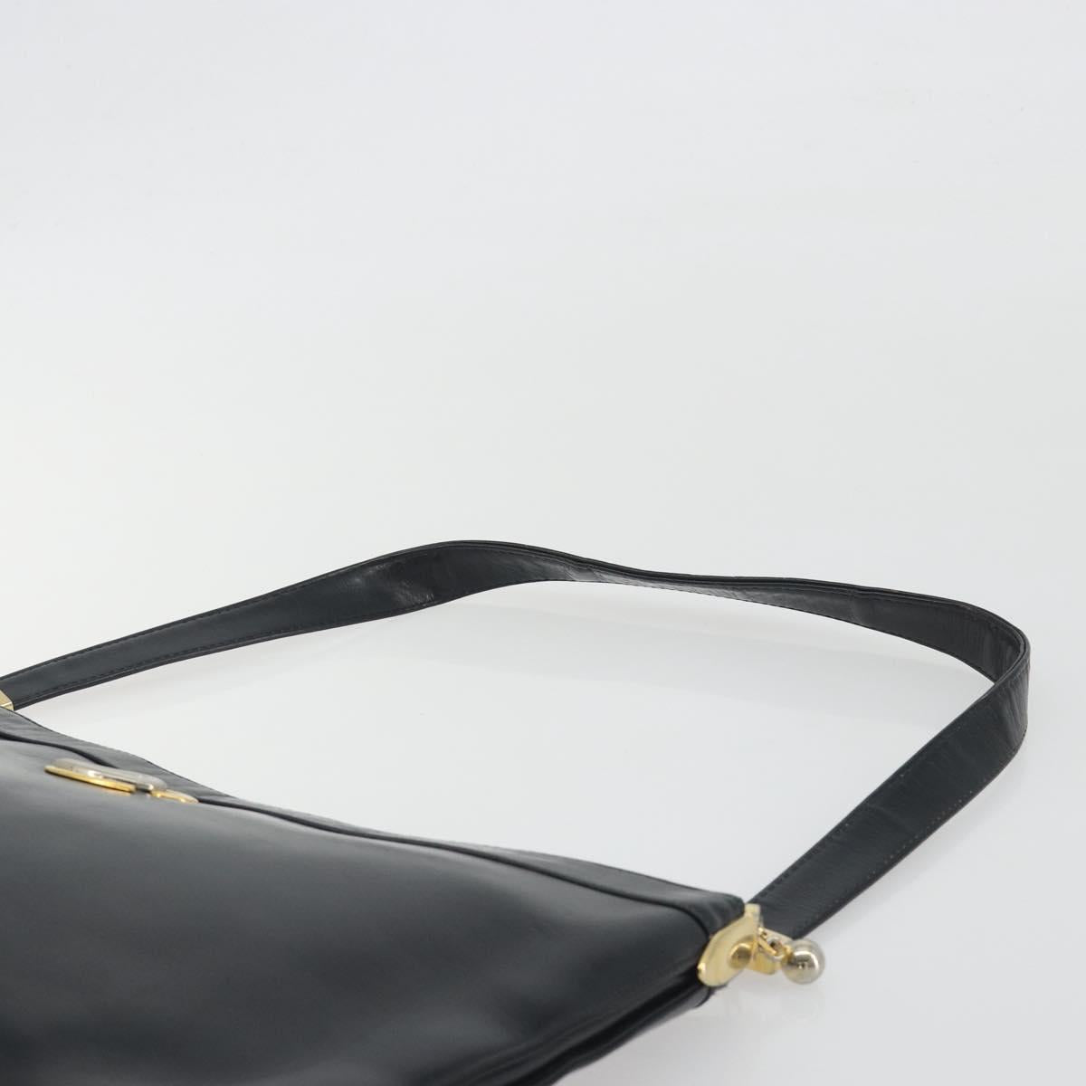 Christian Dior Shoulder Bag Calf Skin Black Gold Auth 191075