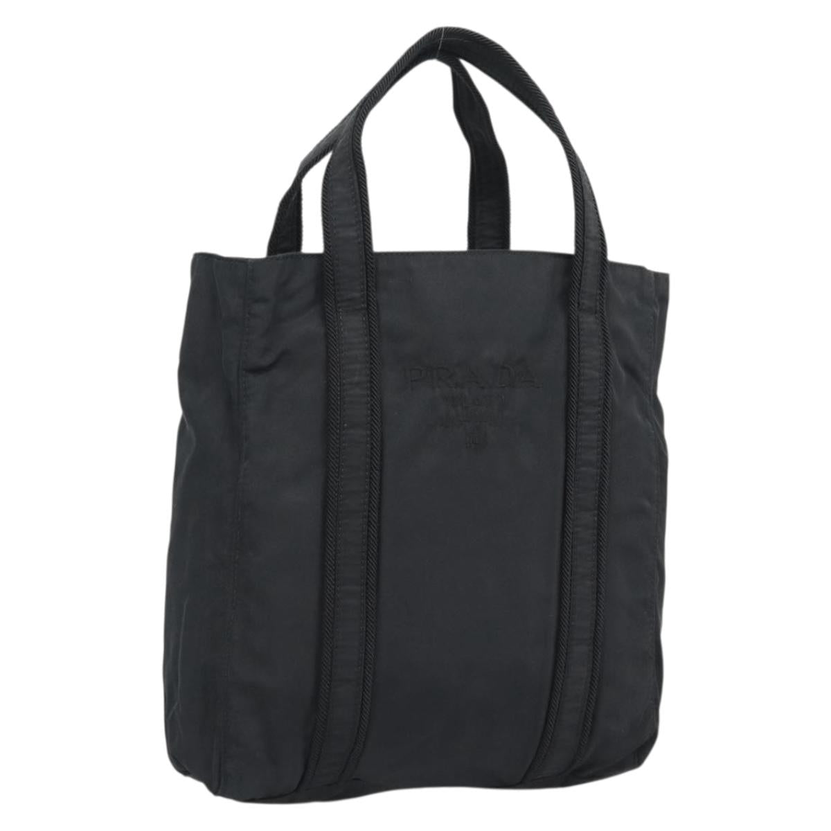 PRADA Hand Bag Nylon Black Gold Auth 191076