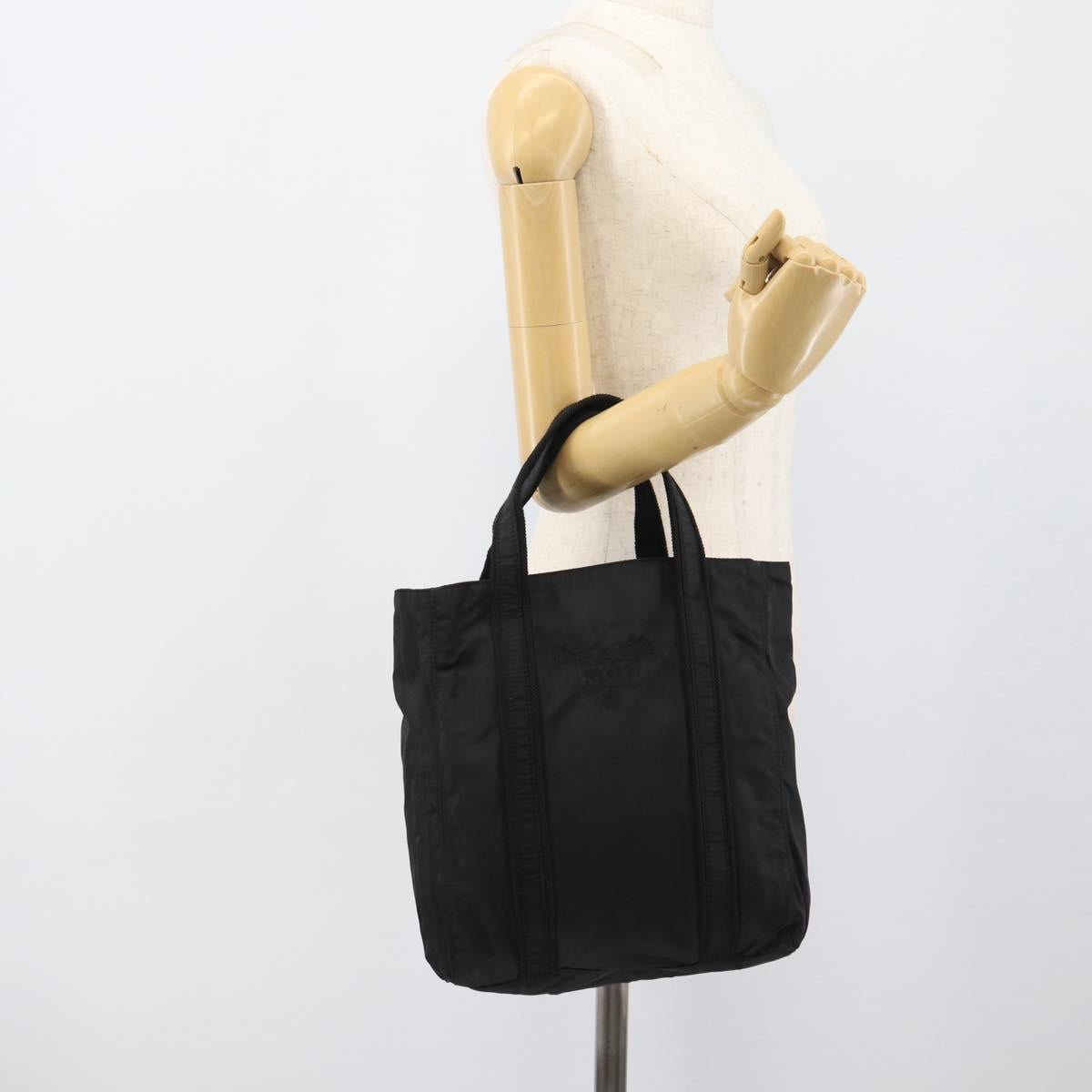 PRADA Hand Bag Nylon Black Gold Auth 191076