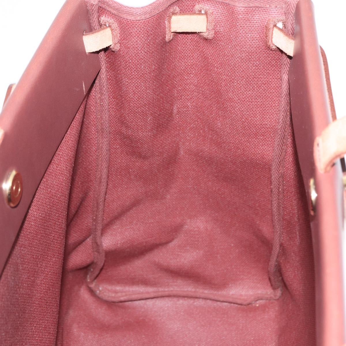 HERMES Herbag Cabas Hand Bag Canvas Leather Bordeaux Gold Auth 191077A