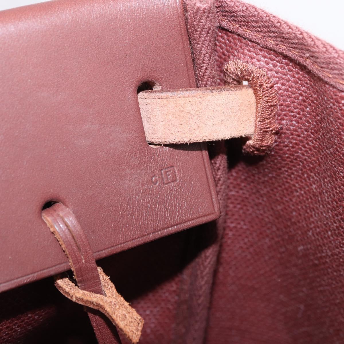 HERMES Herbag Cabas Hand Bag Canvas Leather Bordeaux Gold Auth 191077A