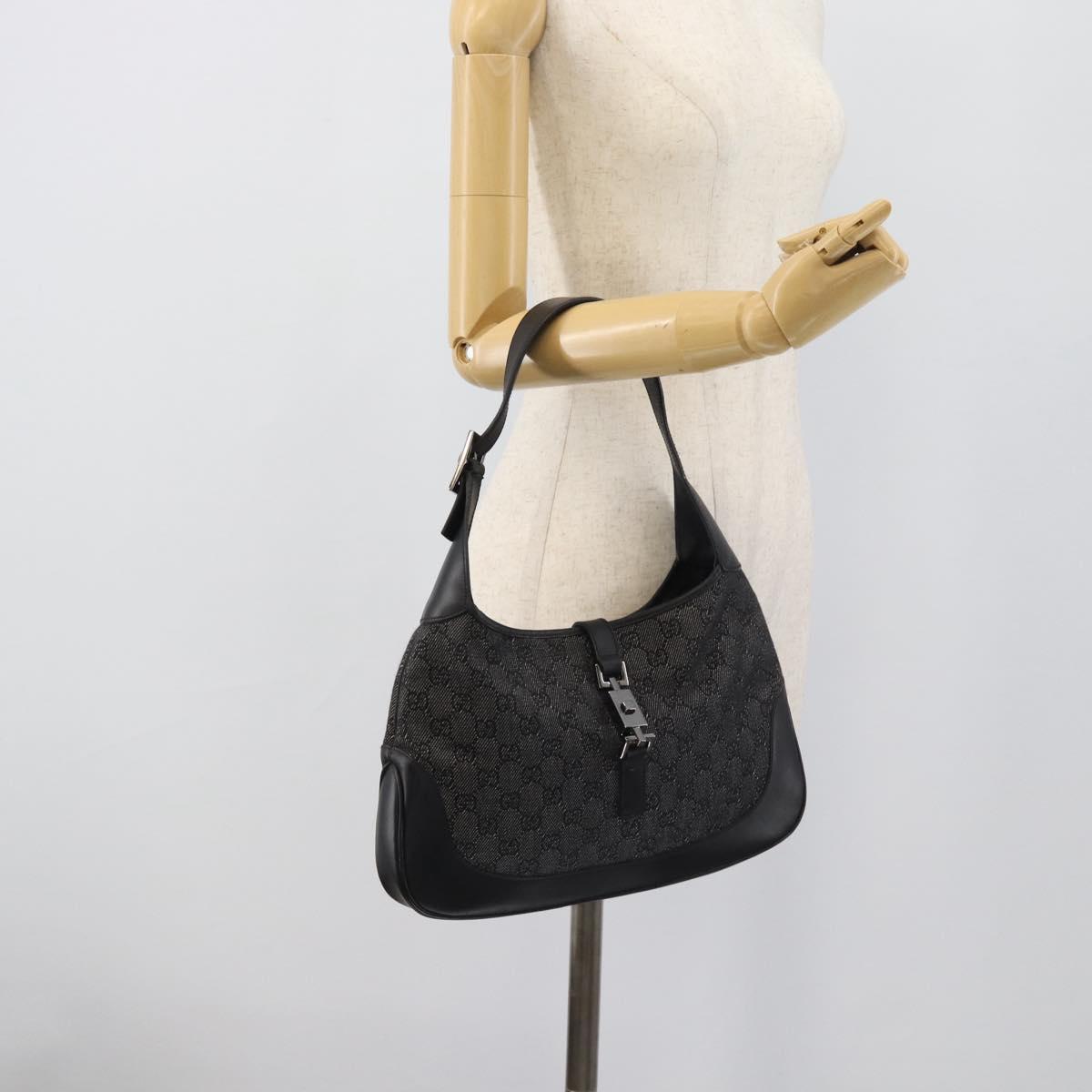 GUCCI GG Canvas Jackie Shoulder Bag Black Silver 00963 Auth 191078V