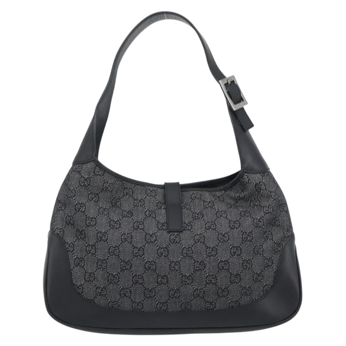 GUCCI GG Canvas Jackie Shoulder Bag Black Silver 00963 Auth 191078V