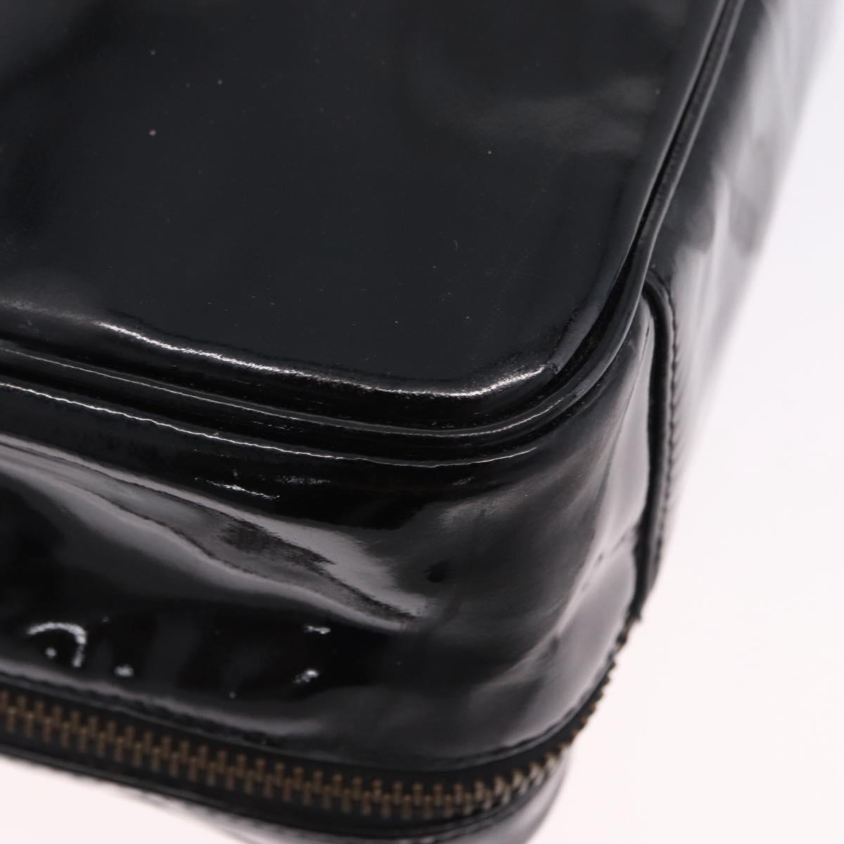 CHANEL Vanity Hand Bag Patent Leather 2way Black Gold CC Auth 191081