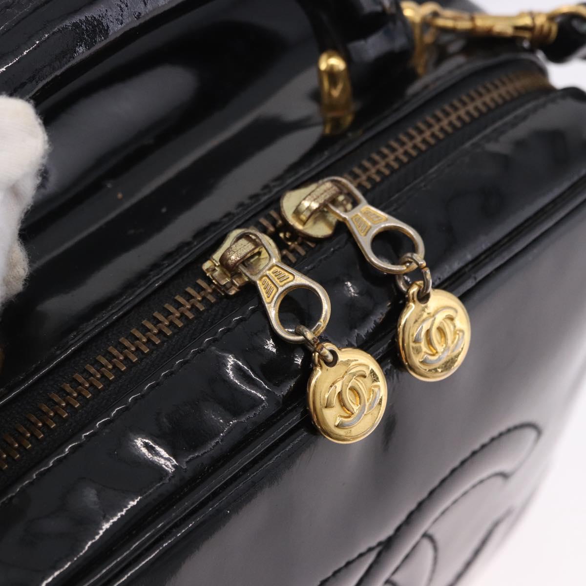 CHANEL Vanity Hand Bag Patent Leather 2way Black Gold CC Auth 191081