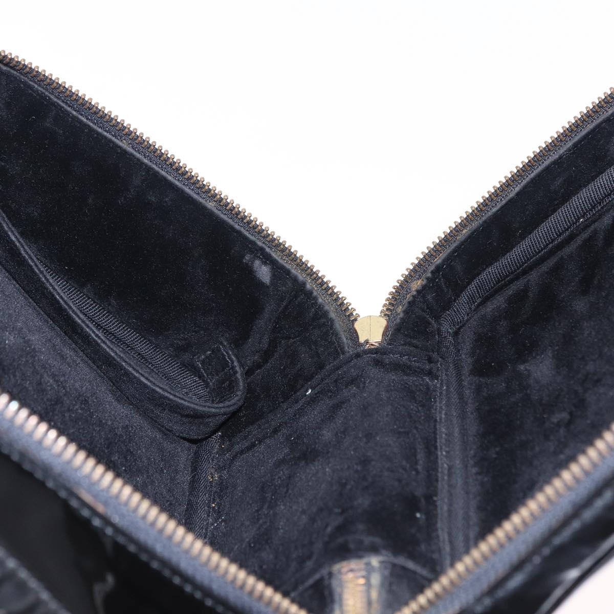 CHANEL Vanity Hand Bag Patent Leather 2way Black Gold CC Auth 191081