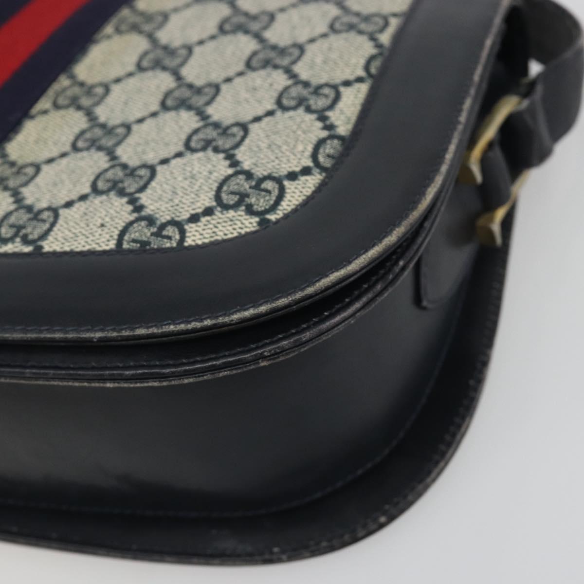GUCCI GG Supreme Sherry Line Shoulder Bag PVC Navy Gold Auth 191082