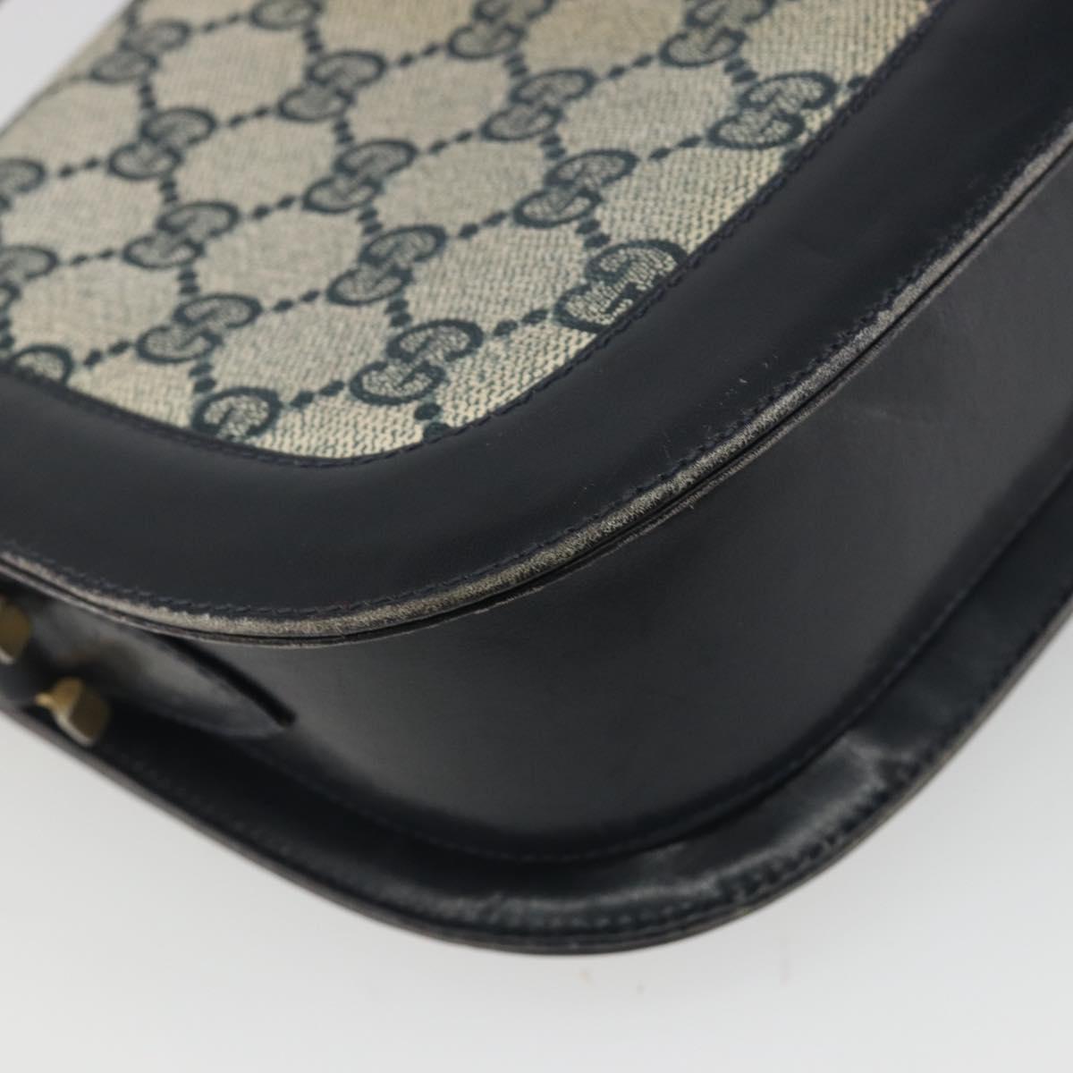 GUCCI GG Supreme Sherry Line Shoulder Bag PVC Navy Gold Auth 191082