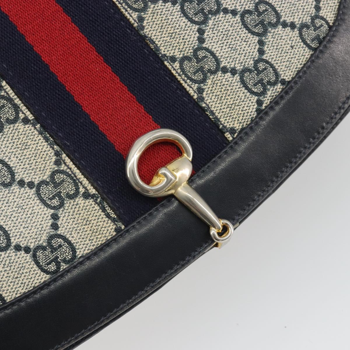 GUCCI GG Supreme Sherry Line Shoulder Bag PVC Navy Gold Auth 191082