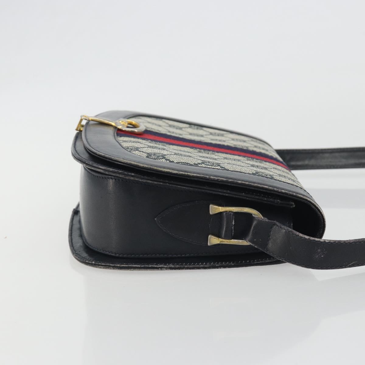 GUCCI GG Supreme Sherry Line Shoulder Bag PVC Navy Gold Auth 191082