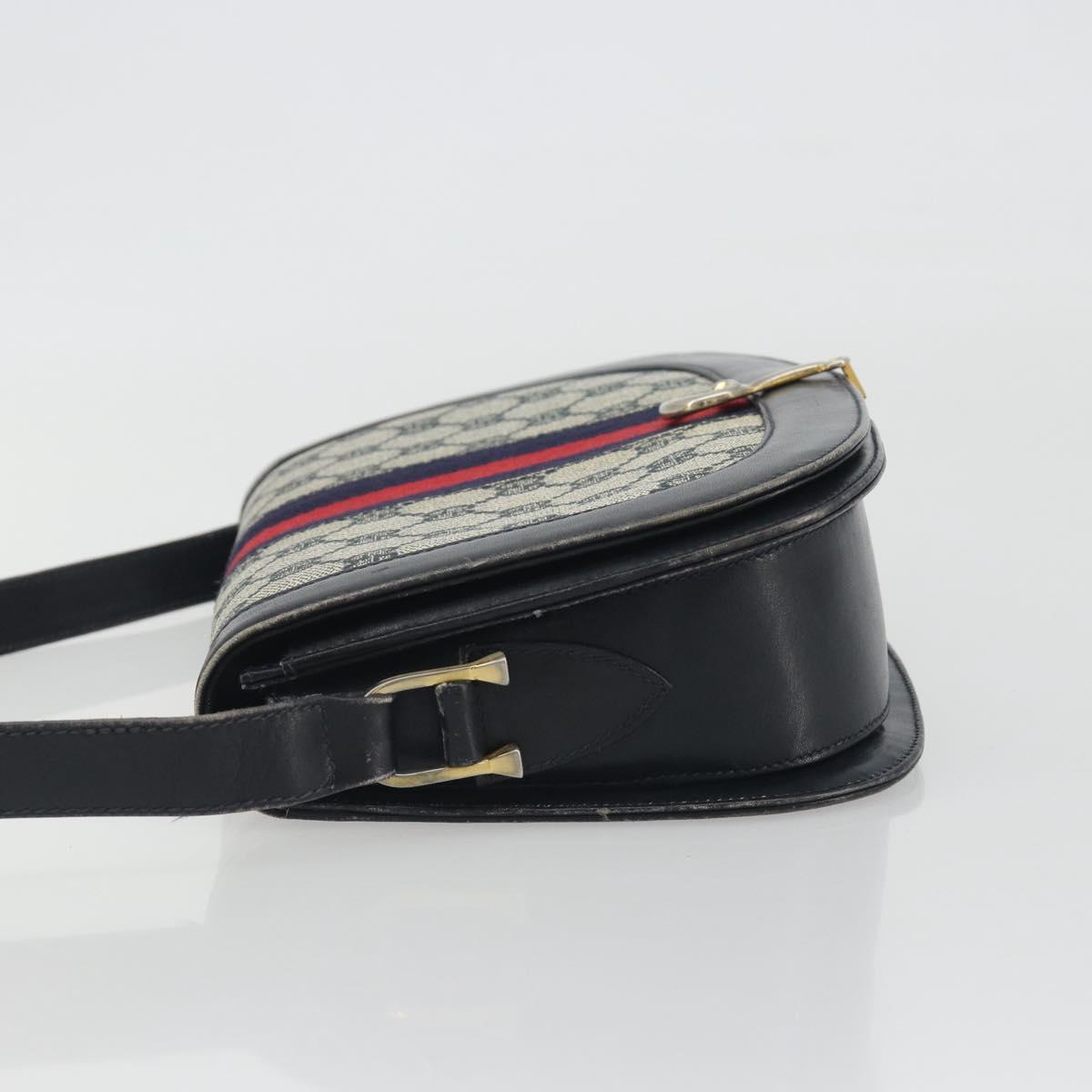 GUCCI GG Supreme Sherry Line Shoulder Bag PVC Navy Gold Auth 191082