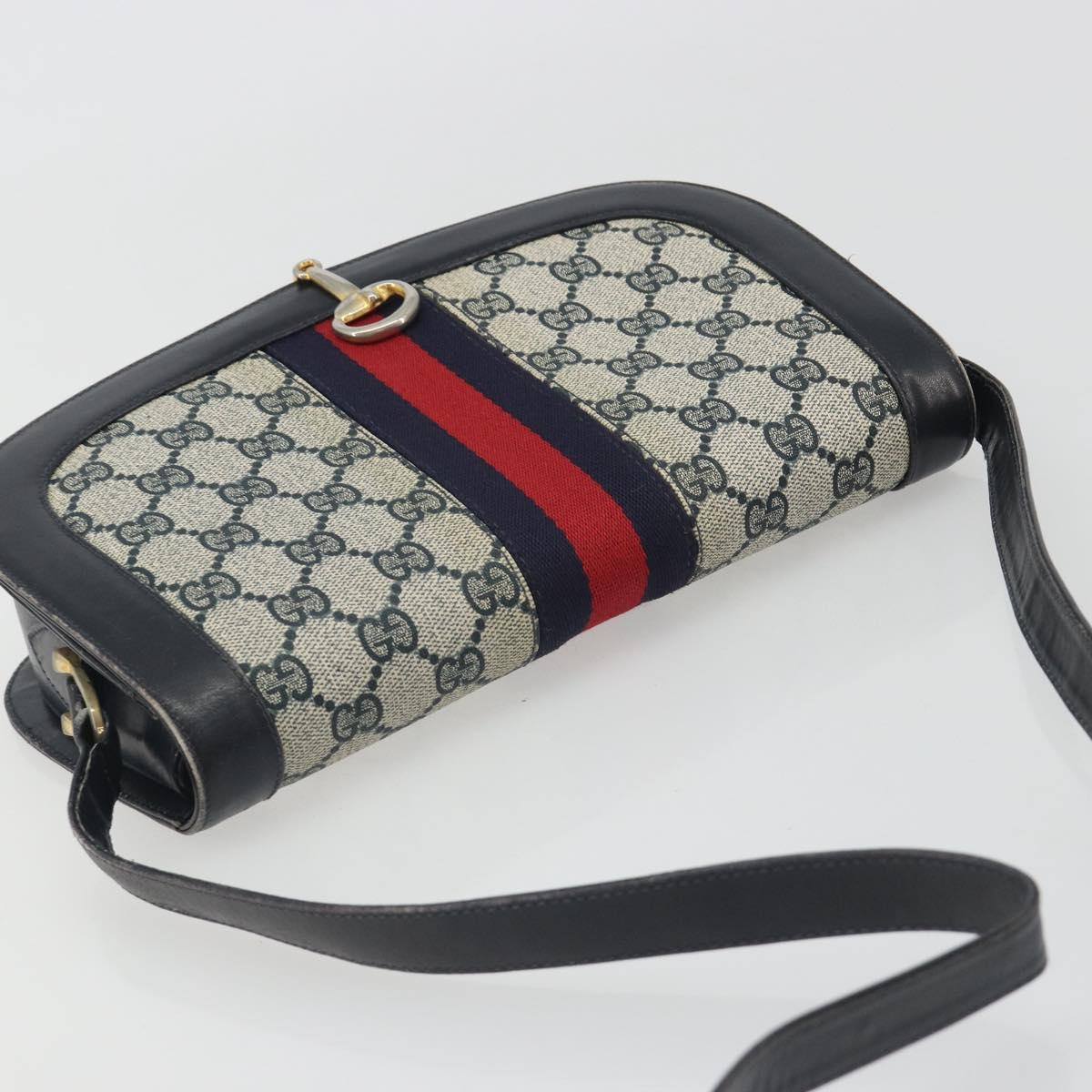 GUCCI GG Supreme Sherry Line Shoulder Bag PVC Navy Gold Auth 191082