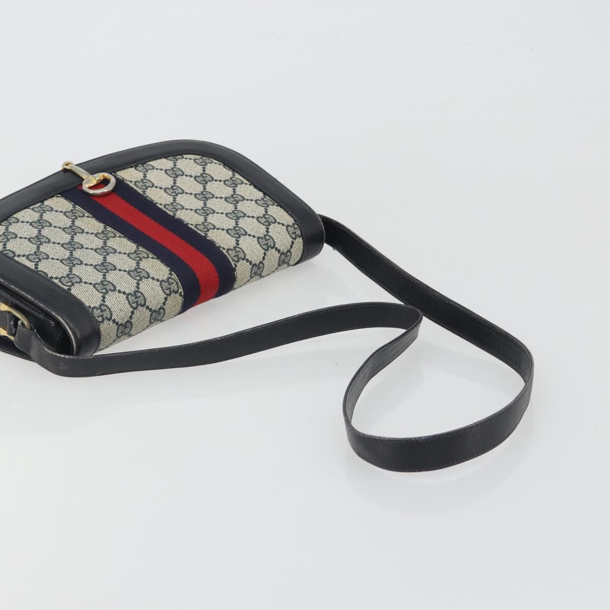 GUCCI GG Supreme Sherry Line Shoulder Bag PVC Navy Gold Auth 191082