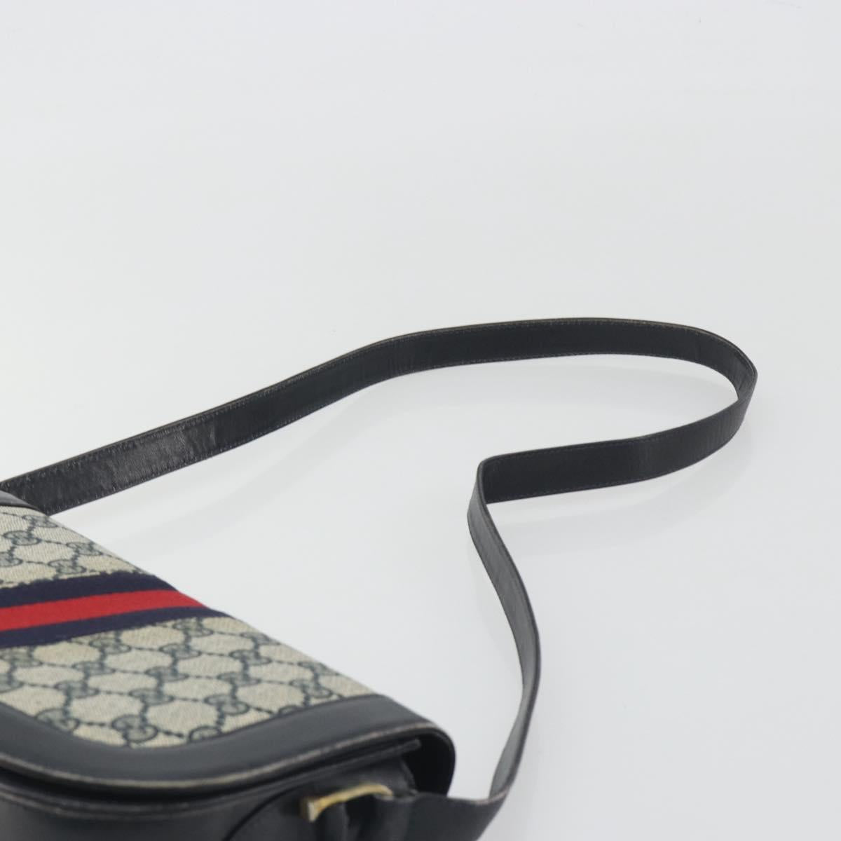 GUCCI GG Supreme Sherry Line Shoulder Bag PVC Navy Gold Auth 191082