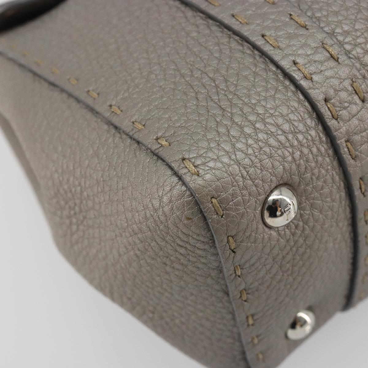 FENDI Selleria Mini Linda Hand Bag Leather Silver Auth 191083A