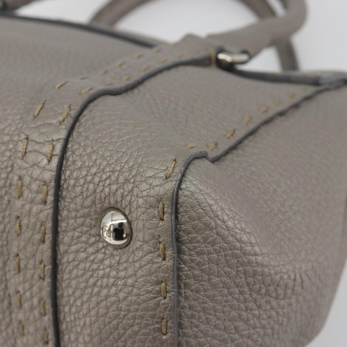 FENDI Selleria Mini Linda Hand Bag Leather Silver Auth 191083A