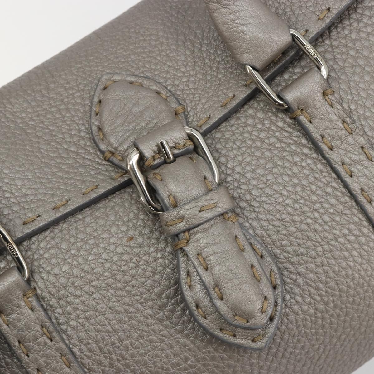 FENDI Selleria Mini Linda Hand Bag Leather Silver Auth 191083A