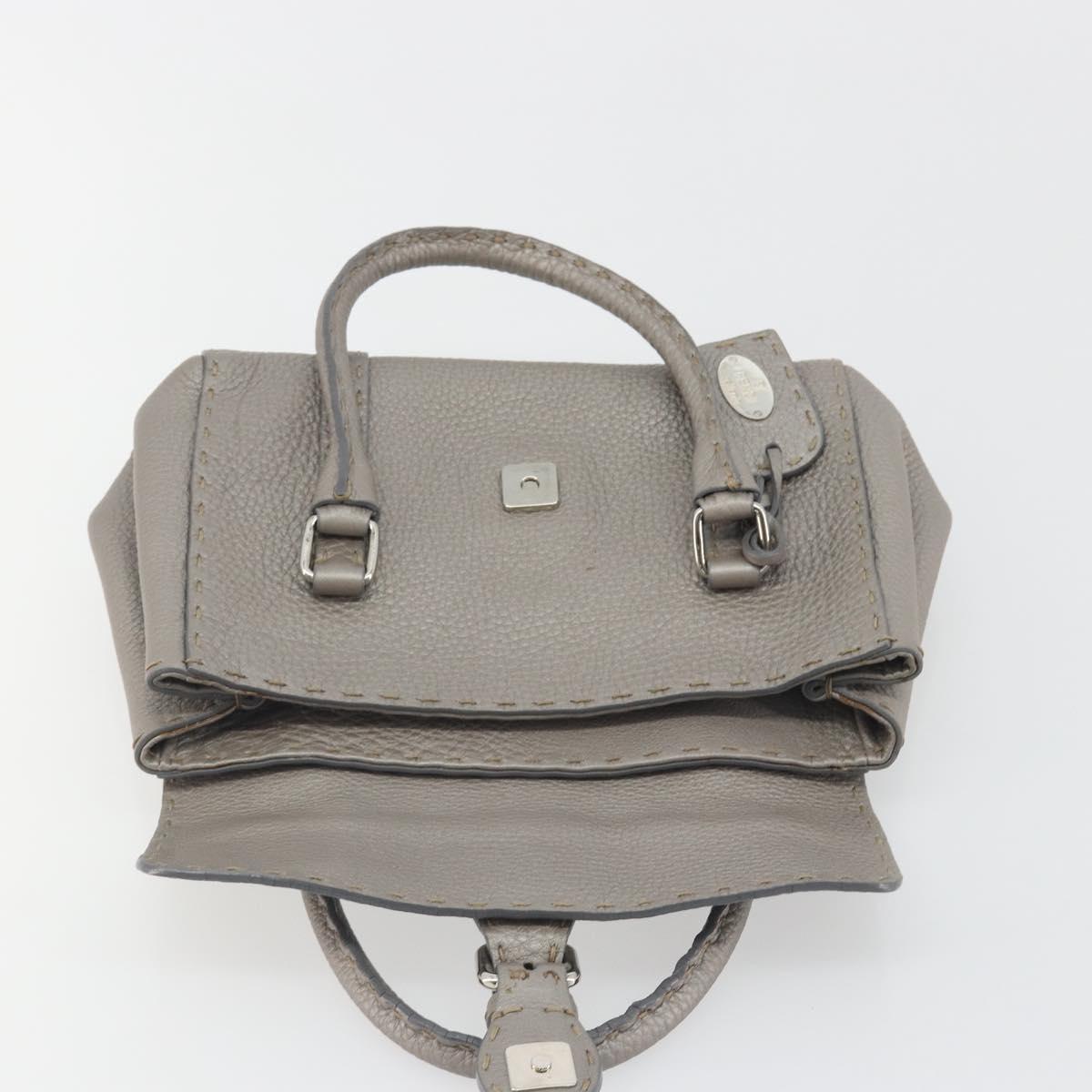 FENDI Selleria Mini Linda Hand Bag Leather Silver Auth 191083A
