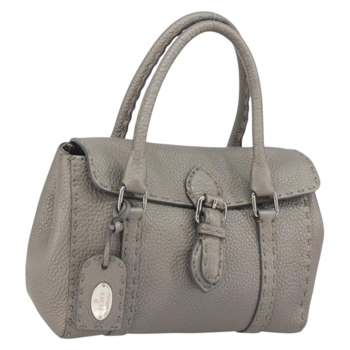 FENDI Selleria Mini Linda Hand Bag Leather Silver Auth 191083A