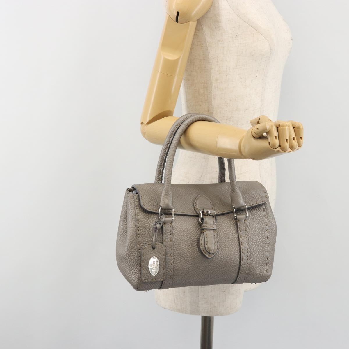 FENDI Selleria Mini Linda Hand Bag Leather Silver Auth 191083A