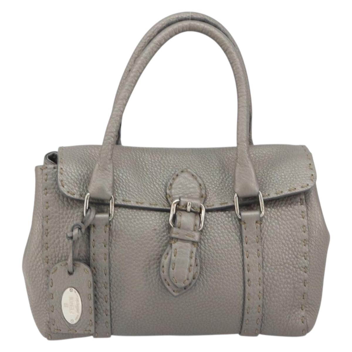 FENDI Selleria Mini Linda Hand Bag Leather Silver Auth 191083A