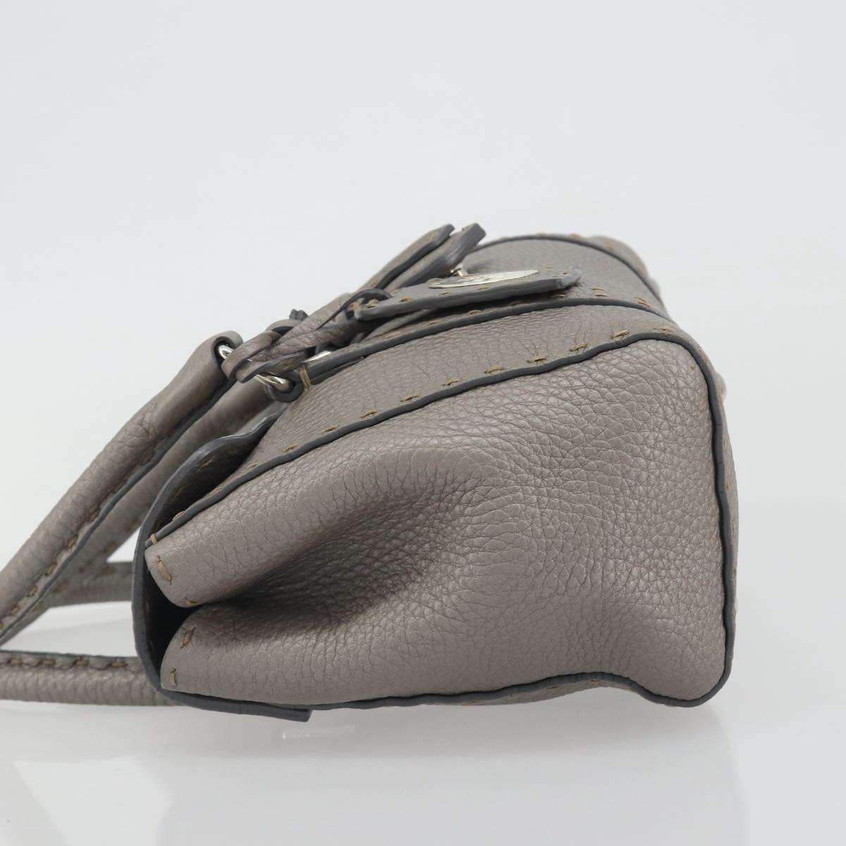 FENDI Selleria Mini Linda Hand Bag Leather Silver Auth 191083A