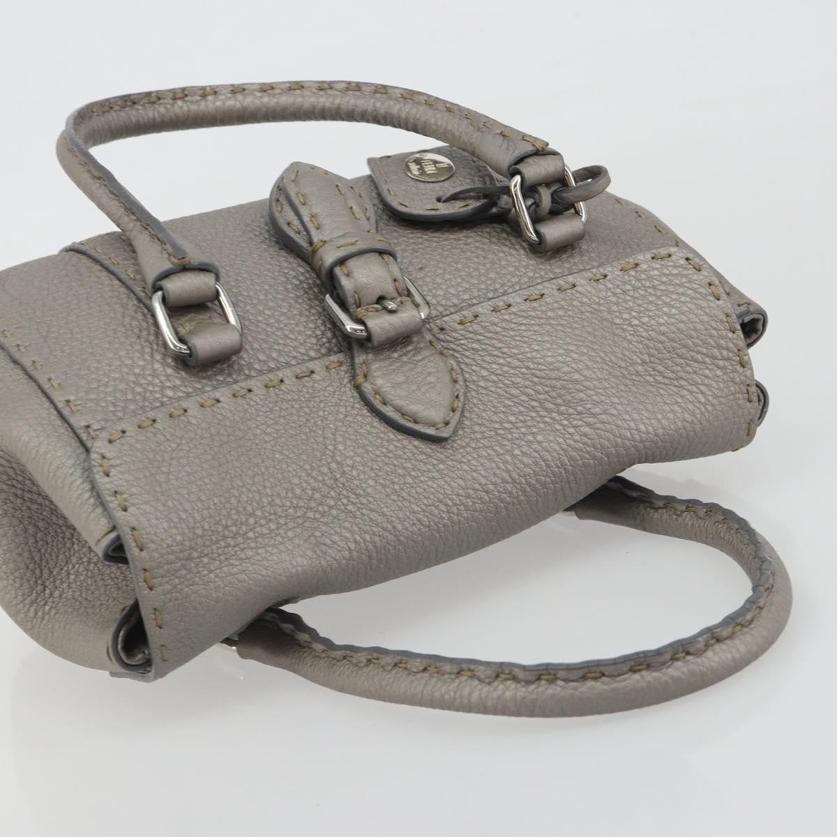 FENDI Selleria Mini Linda Hand Bag Leather Silver Auth 191083A