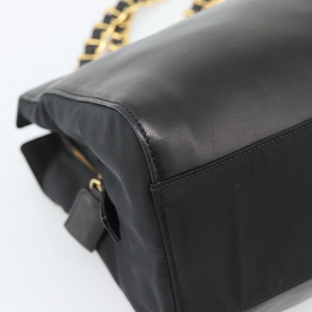 PRADA Chain Shoulder Bag Leather Black Gold Auth 191084A