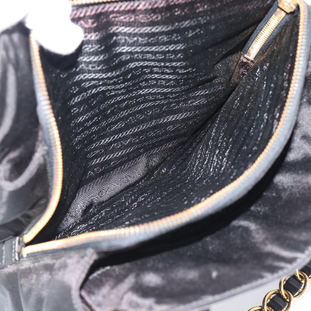 PRADA Chain Shoulder Bag Leather Black Gold Auth 191084A