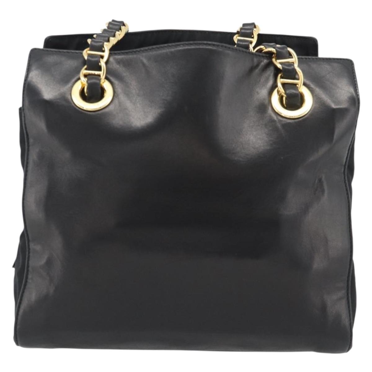 PRADA Chain Shoulder Bag Leather Black Gold Auth 191084A