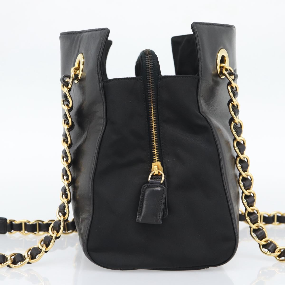 PRADA Chain Shoulder Bag Leather Black Gold Auth 191084A