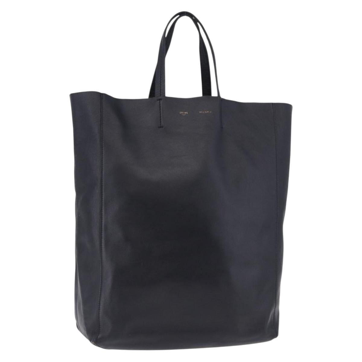 CELINE Vertical Cabas Mall Hand Bag Leather Black Gold Auth 191085