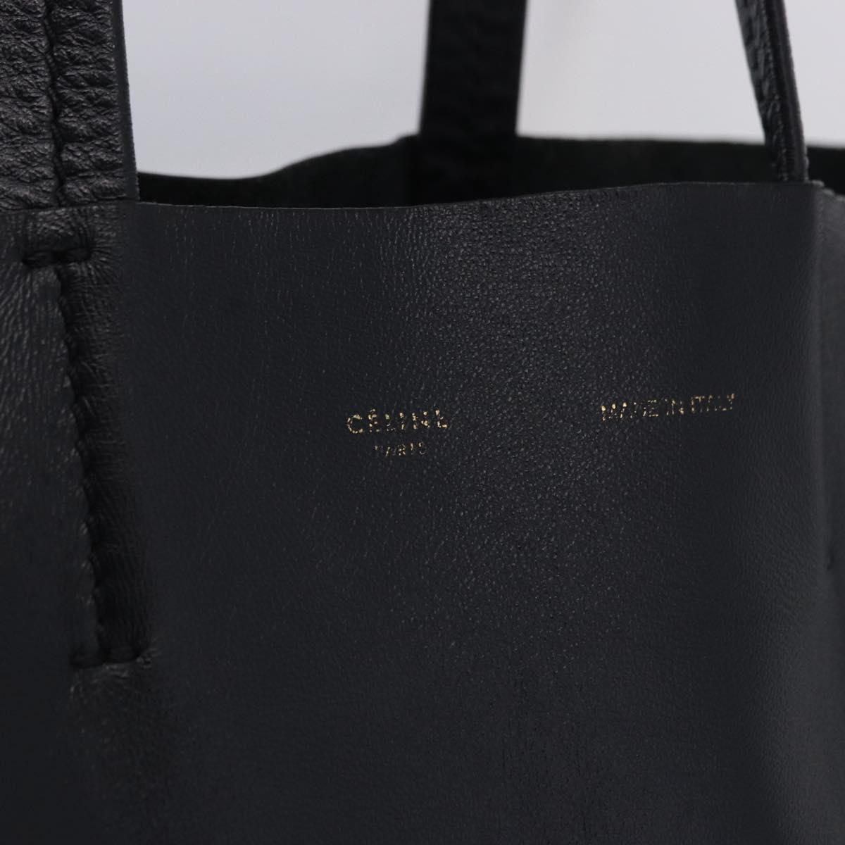 CELINE Vertical Cabas Mall Hand Bag Leather Black Gold Auth 191085